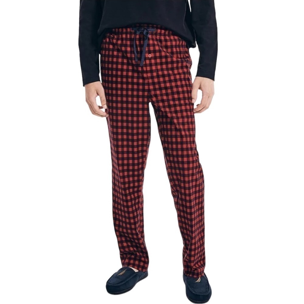 Nautica Cozy Fleece Polyester Red Plaid Mens Pajama Pants Size Large